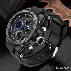 BLACK BLUE STAINLESS STEEL MILITARY SPORT WATERPROOF QUARTZ WRISTWATCH